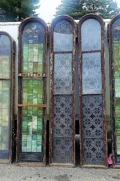 Antique Church Stained Glass windows w/ many leaded inner pieces, many choices &