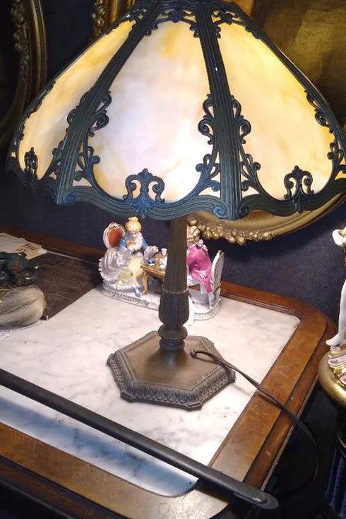 Antique slag glass 2 socket Table Lamp