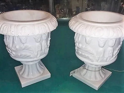 White Solid Marble Planters, inside or outside, Lawn & Garden, Matching pair