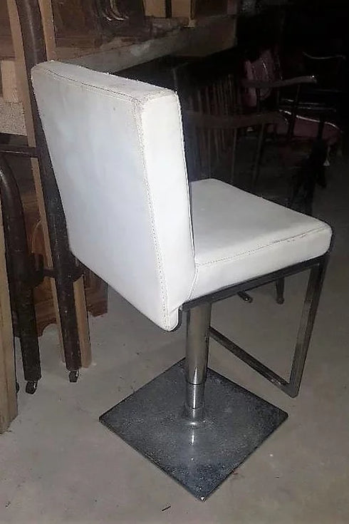 All white leather and chrome pub height spinning chairs. (6 of them)