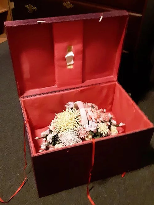 Porcelain/Ceramic Flower bouquet with huge gift box. Around 20 " long By 15" tal