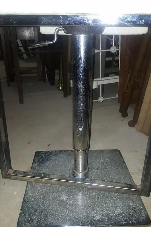 All white leather and chrome pub height spinning chairs. (6 of them)