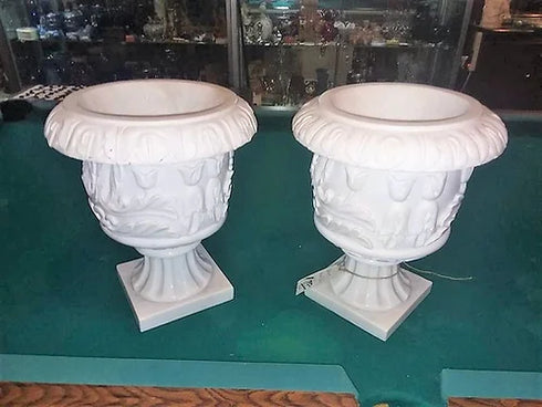 White Solid Marble Planters, inside or outside, Lawn & Garden, Matching pair