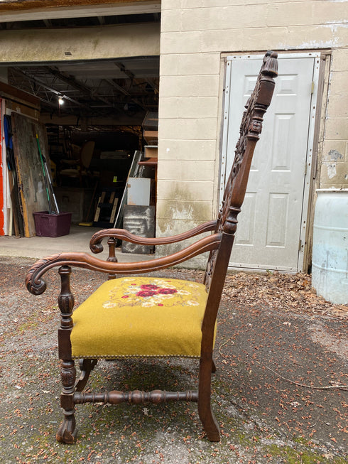 Antique victorian needlepoint parlor chairs with foot rest